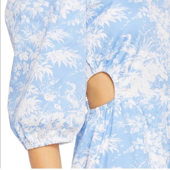 WAYF Midi Floral Western Dress Size M Cut Out Preppy Balloon Sleeve - Picture 2 of 13